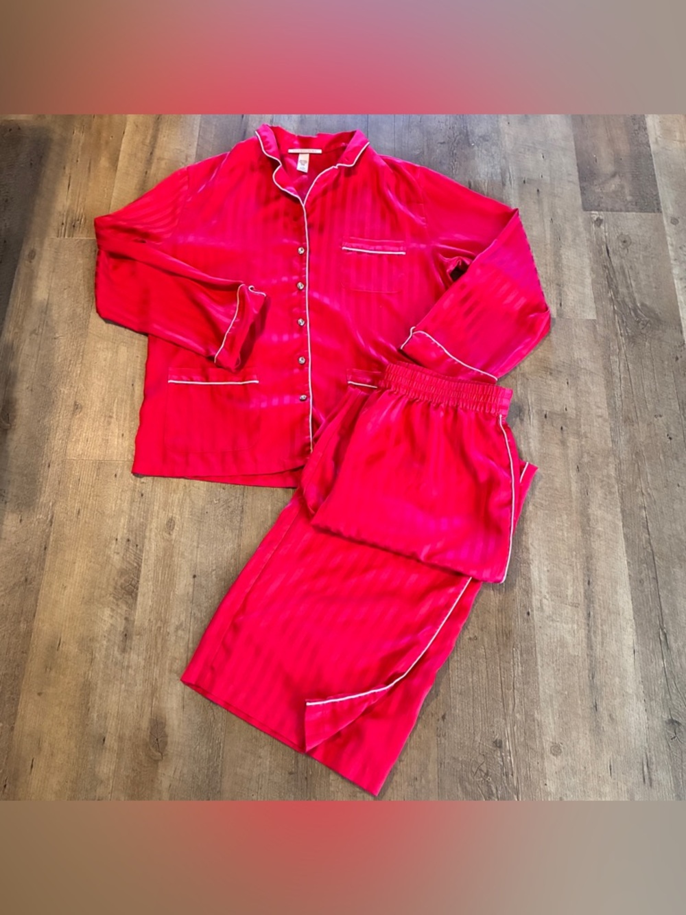 Victoria's Secret RED Two-Piece Pajama Set with White Piping
